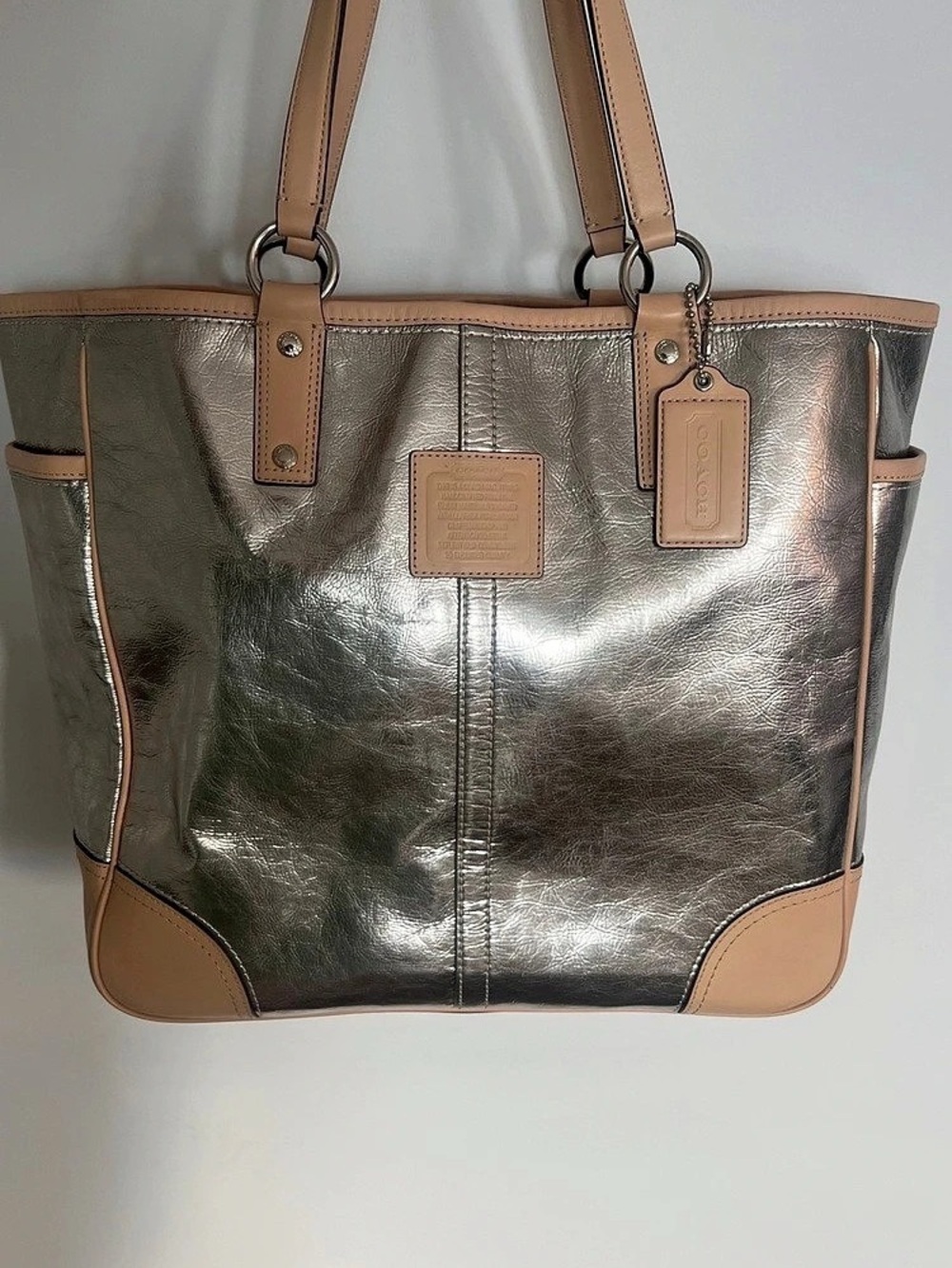 Coach Park Metallic Metro Tote - Champagne/Silver Leather - Style 26141